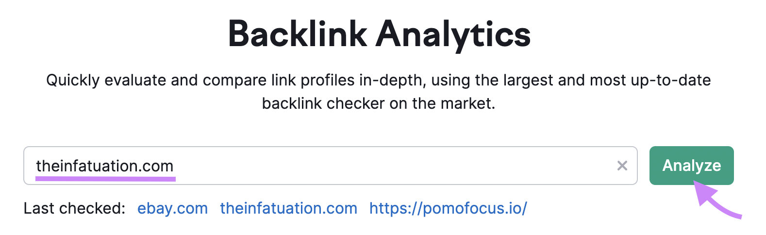 "theinfatuation.com" introducido en la barra de búsqueda de Backlinks